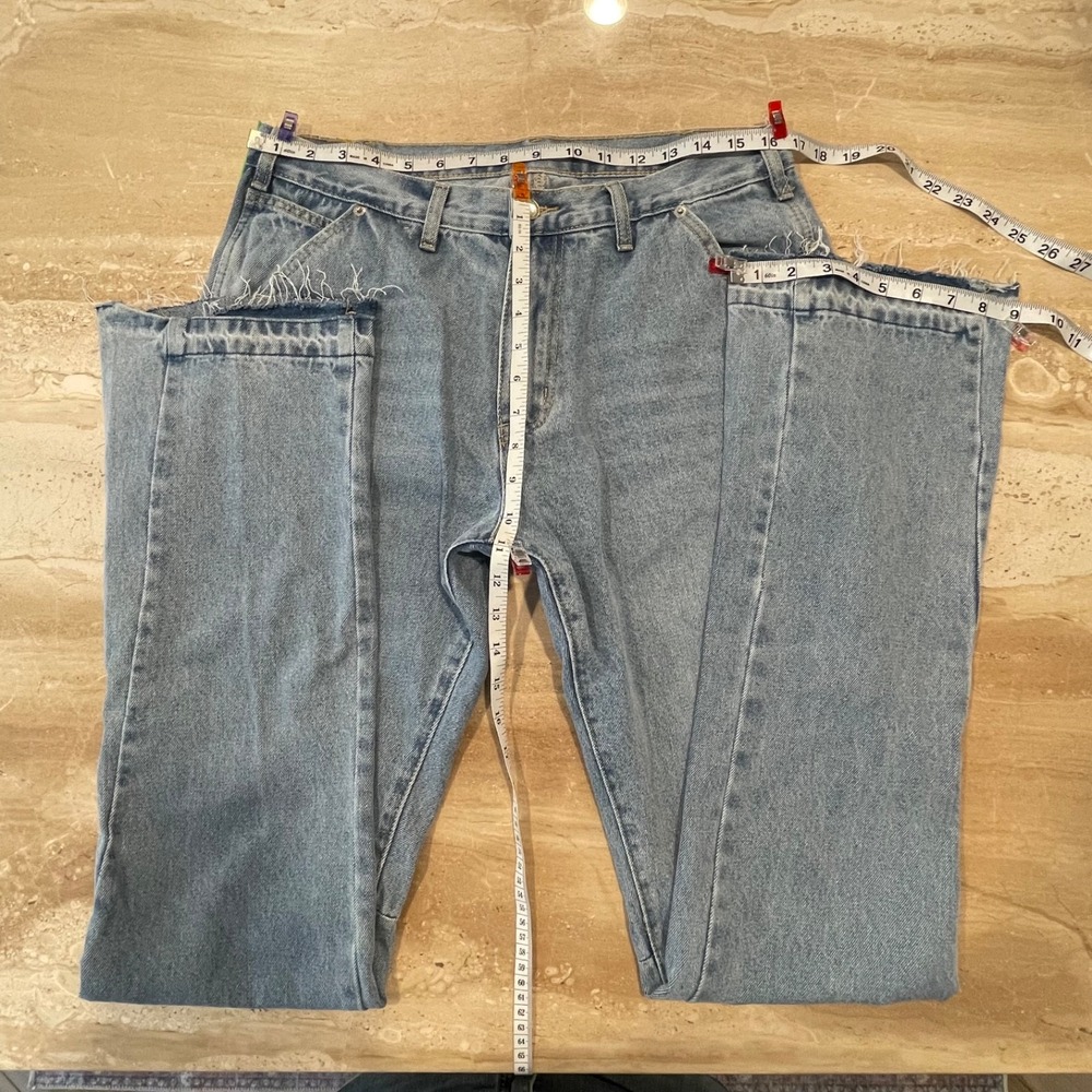 Jeans Denim M Carpenter Cargo Flare Raw Edge High‎ Rise Utility Cowboy Country - Picture 5 of 16